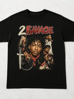 2 Savage Hip Hop Graphic T-Shirt, Vintage Rap Inspired Black Unisex Tee